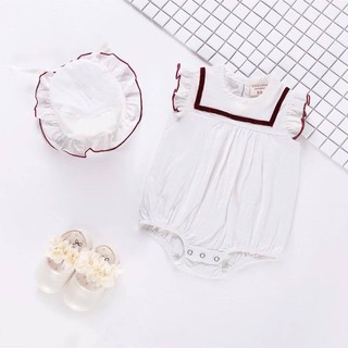 Bộ bé gái - body trắng kèm mũ