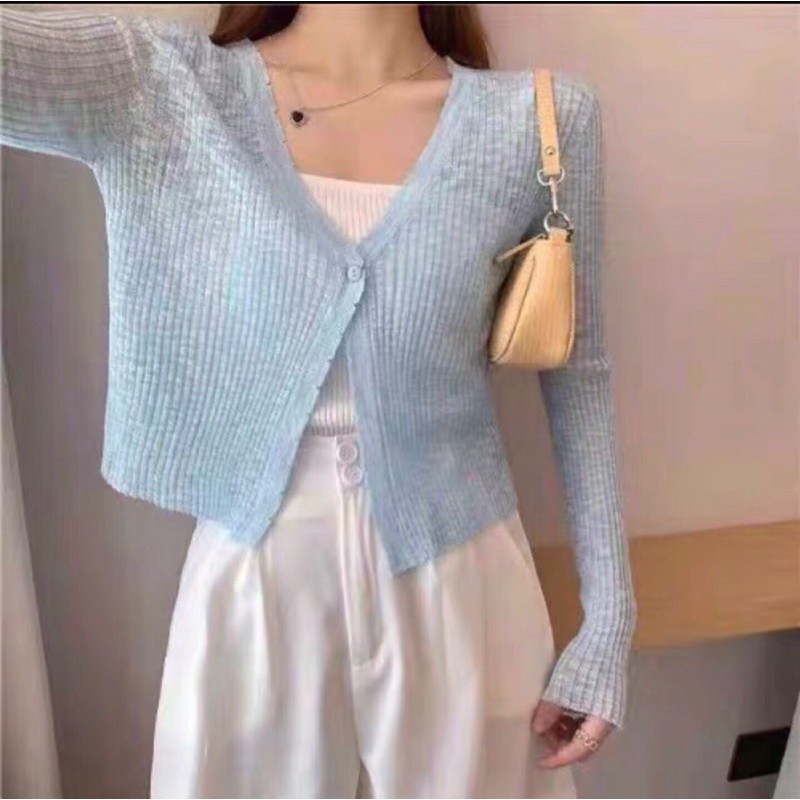 áo khoác len cardigan mỏng 1 cúc (khuy) cài kiểu màu pastel muối tiêu hot hit (70068#)