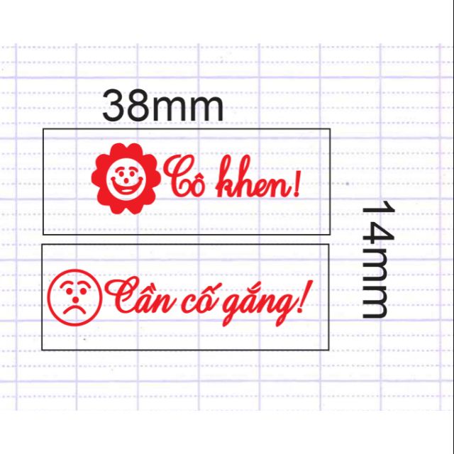 Combo dấu 2  " Cô khen" "Cần cố gắng". Mặt dấu 14mm× 38mm