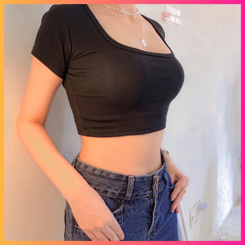 Áo Basic Croptop cổ U, Áo crotop thun body hack eo - MOONMY | BigBuy360 - bigbuy360.vn