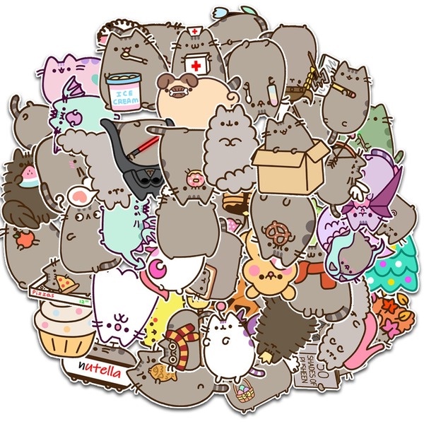 Bộ 50 Miếng Dán Hoạt Hình Pusheen Chống Thấm Nước
