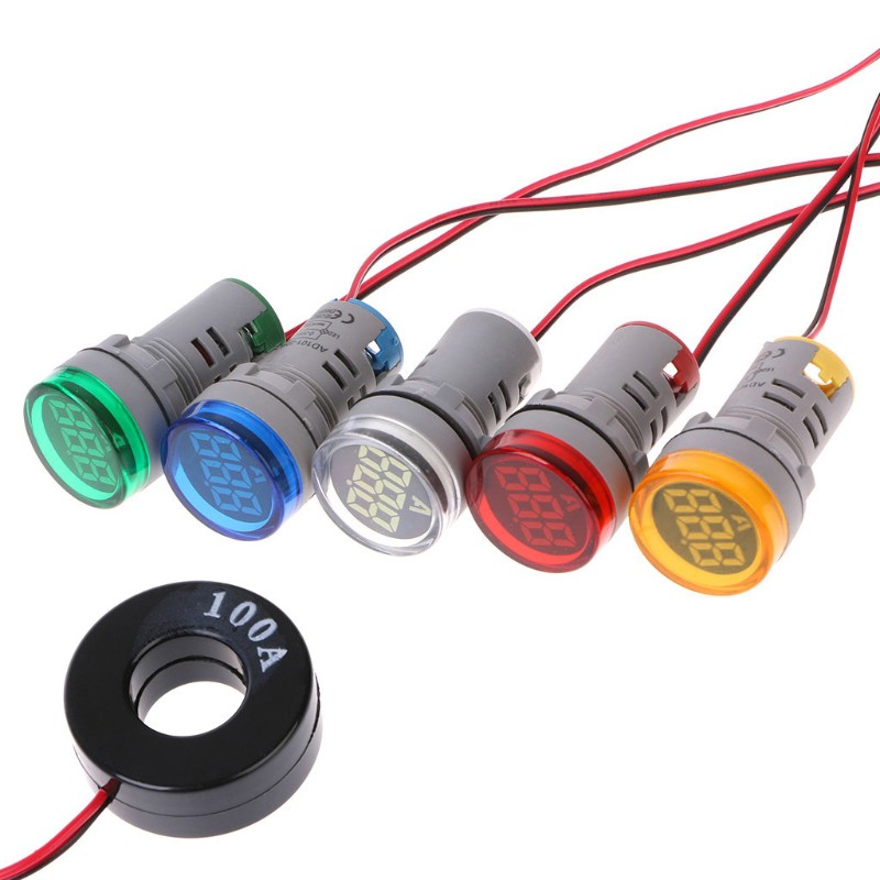 AC220V 22mm Digital Ammeter 1-100A Current Monitor Meter Signal Lamp Amperemeter