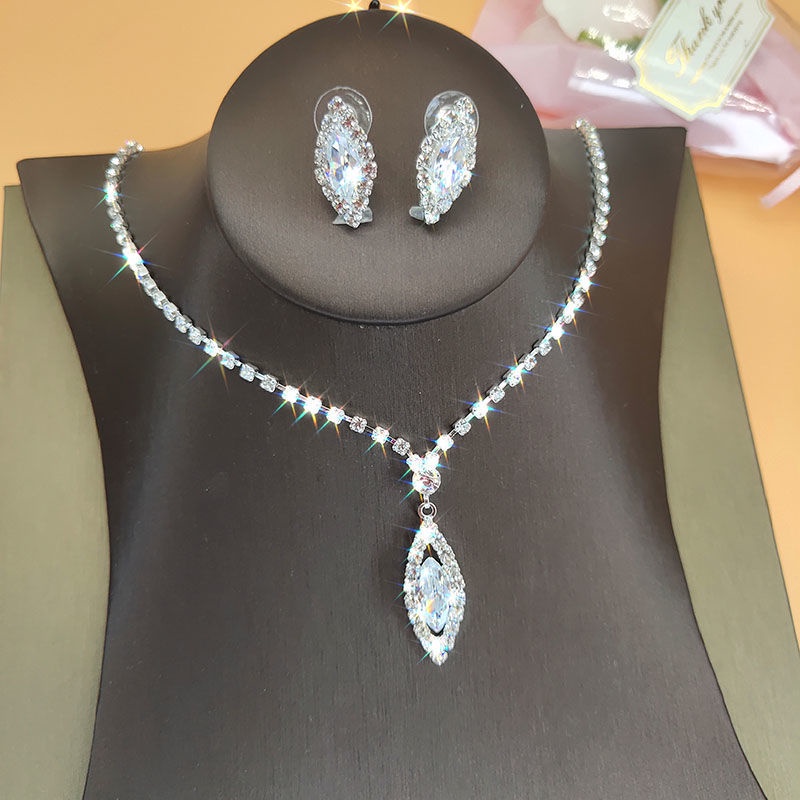 Bộ Trang Sức Gồm Dây Chuyền/ Bông Tai/ Vòng Tay/ Nhẫn Kiểu Hàn Quốc Thời Trang Sang Trọng Cho Cô Dâu