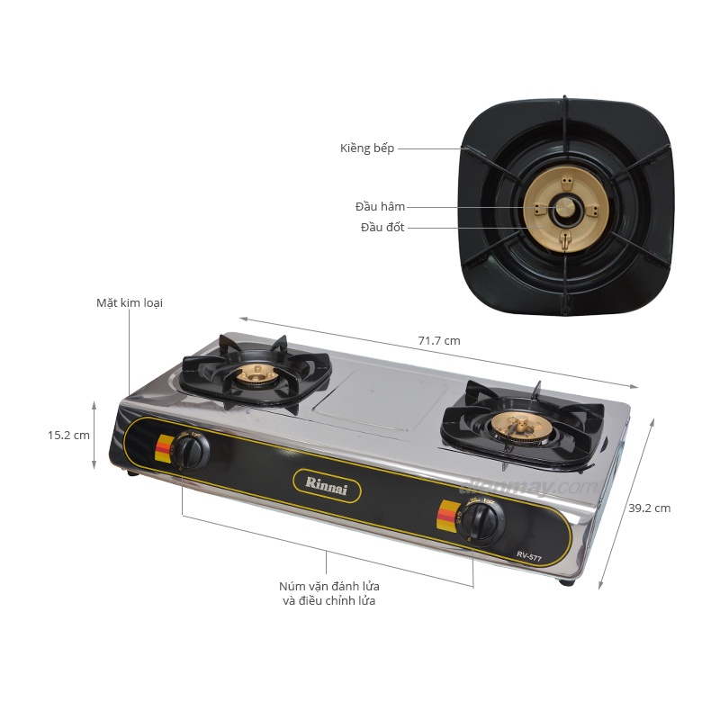 Bếp ga đôi Rinnai RV-577 - Ngọn lửa xanh - Tiết kiệm gas - Hàng chính hãng