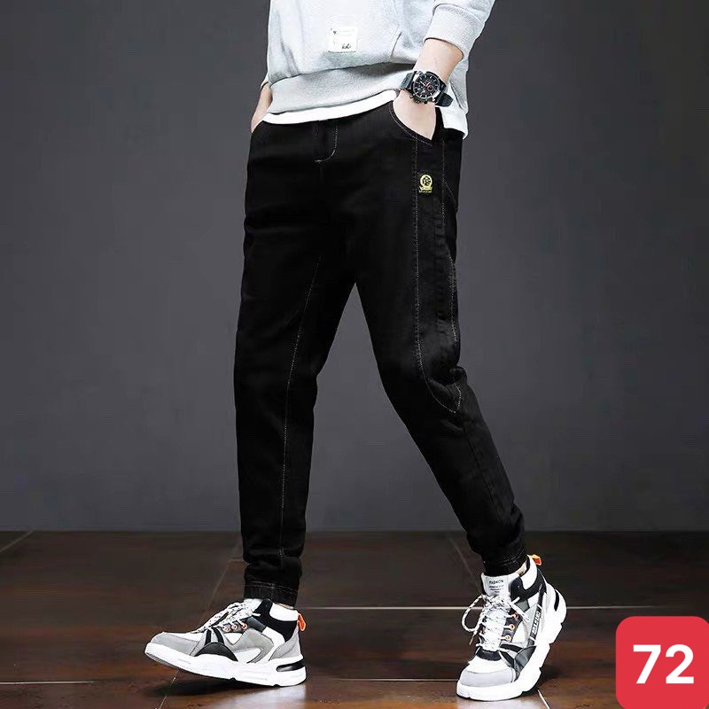 Quần jeans jogger nam màu đen trơn không rách gối chất jean bò cao cấp co dãn 4 chiều đẹp rin from dáng rin skinny ADO72