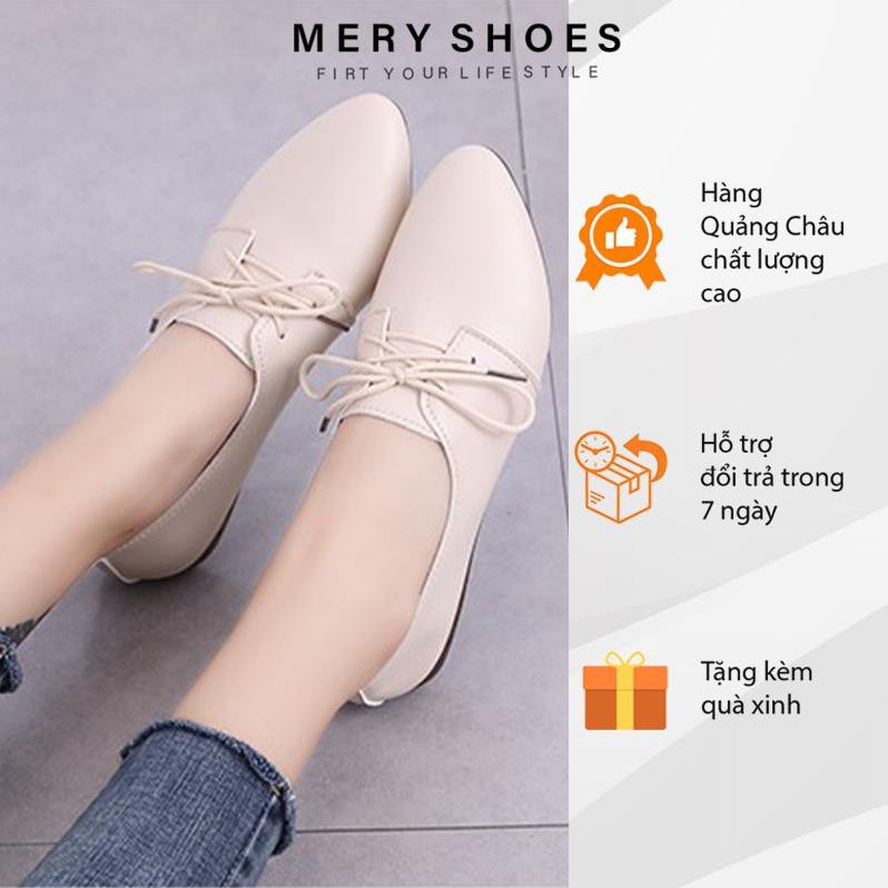 Giày Bệt Nữ, Giày Búp Bê Da Mũi Nhọn Thời Trang Mery Shoes Cực Xinh Có Dây Buộc - MBS182