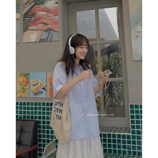 Áo sơ mi cộc tay kẻ sọc chất xốp form rộng oversize l