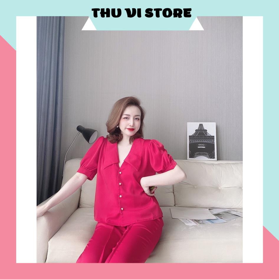 Đồ Lụa Mặc Nhà, Đồ Bộ Nữ Đồ Ngủ Áo Cổ Sen Quần Dài Chất Lụa Santin Mềm Mịn Nhiều Màu Form Dáng Rộng Rãi Dưới 60kg Mặc Vừ | BigBuy360 - bigbuy360.vn