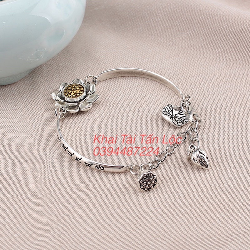 Lắc tay hoa sen khắc lục tự Om mani xoay được
