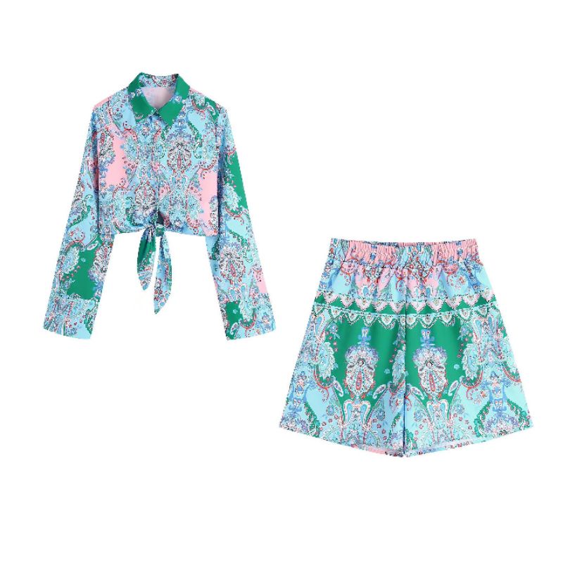 SET ÁO LỤA TAY DÀI KÈM SHORT HỌA TIẾT ZARA XUẤT XỊN TQXK