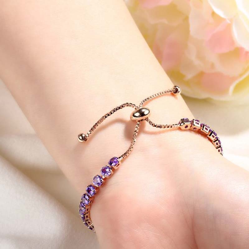 Vòng tay đính đá zircon nhiều màu lấp lánh có thể điều chỉnh kích thước