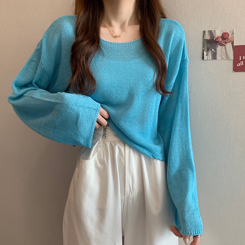 SUXI Áo Dệt Kim Tay Dài Dáng Rộng Màu Sắc Đơn Giản Dễ Phối Đồ Dành Cho Nữ