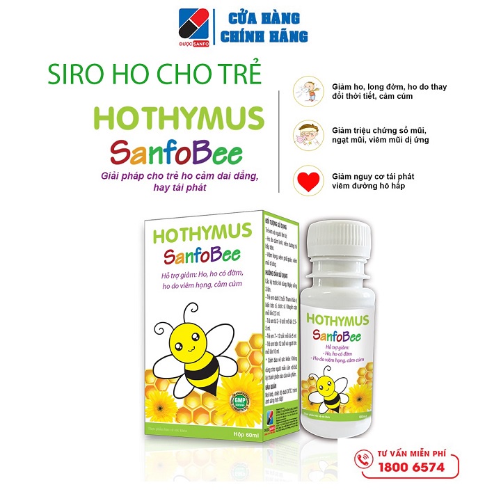 Siro Ho Thymus SanfoBee Giảm ho, long đờm, sát khuẩn hoàn toàn từ thảo dược chai 60 ml