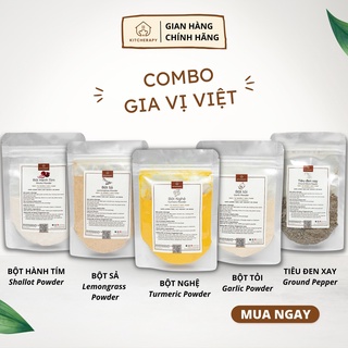 Combo gia vị món Việt, eat clean, gia vị khô KITCHERAPY bột hành tím, bột sả, bột nghệ, bột tỏi, tiêu đen túi zip 60gram