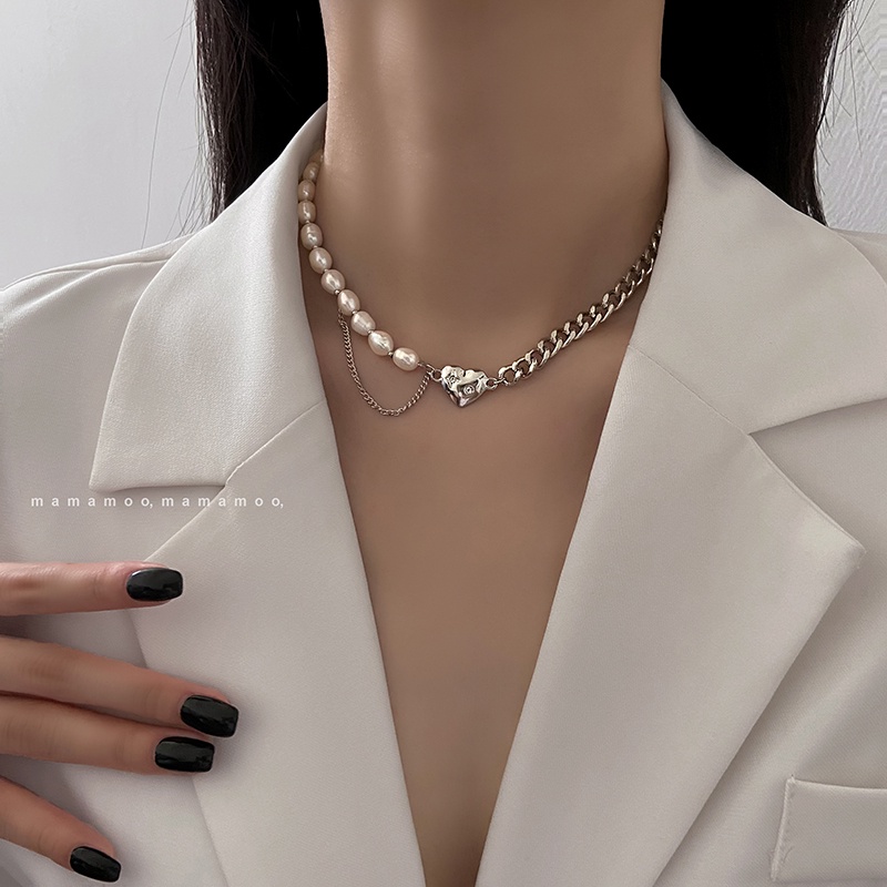 Vòng cổ mặt hình trái tim đính ngọc trai nhân tạo thời trang