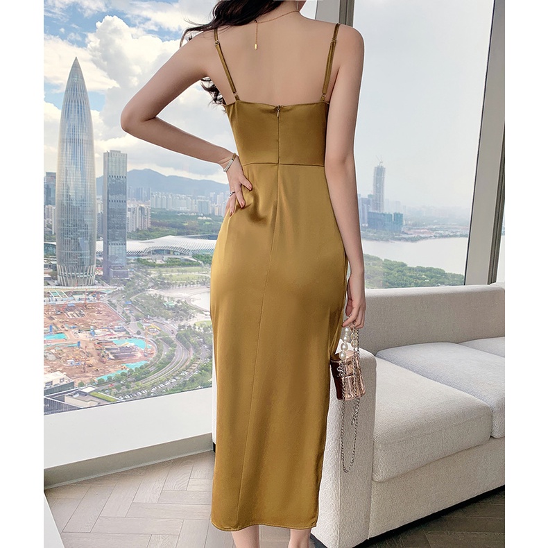 ZYHT Đầm Dây Dáng Ôm Bằng Satin Phong Cách Quyến Rũ Cho Nữ váy dạ hội 9306