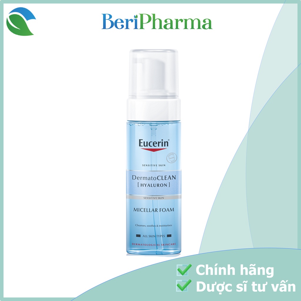 Eucerin Bọt Tẩy Trang Làm Sạch &amp; Dưỡng Ẩm Dermato Clean Hyaluron Micellar Foam 3 in 1 150ml
