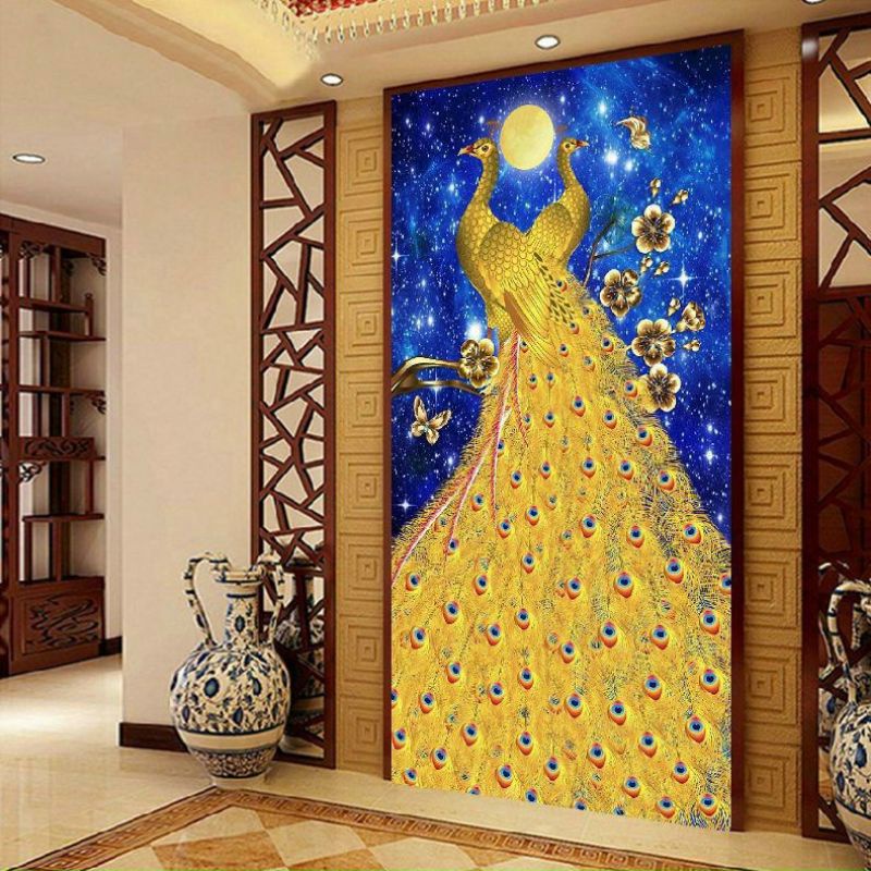Tranh thêu kín chữ thập Đôi Công Vàng E87(50x90cm)