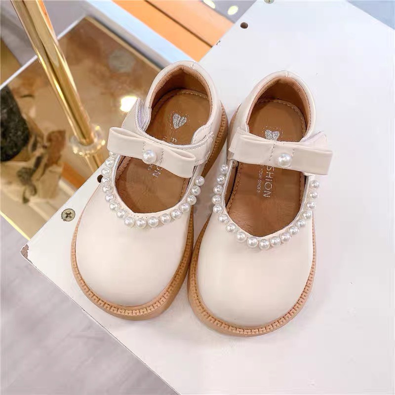 Giày búp bê bé gái - Giày bệt cho bé quai dán ngang gắn nơ, da PU mềm êm đính ngọc chắc chắn xinh xắn QCCC C30 (sz22-31)