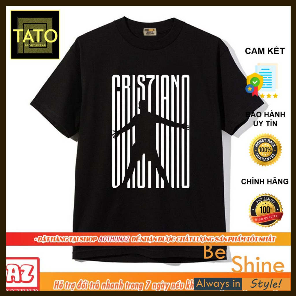 Áo thun Cotton in hình Ronaldo CR7 - Áo Phông Form rộng Màu đen vải đẹp