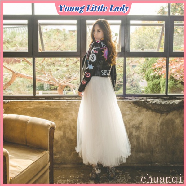 Hàng có sẵn  Chân váy Tutu dài lưng cao co giãn xếp ly cho nữ