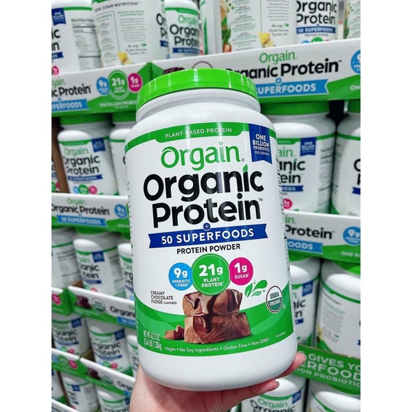 Bột Đạm Thực Vật Hữu cơ Mỹ ORGAIN Organic Protein &amp; Superfoods Protein Powder 1224g hương Vani, Café Latte &amp; Chocolate