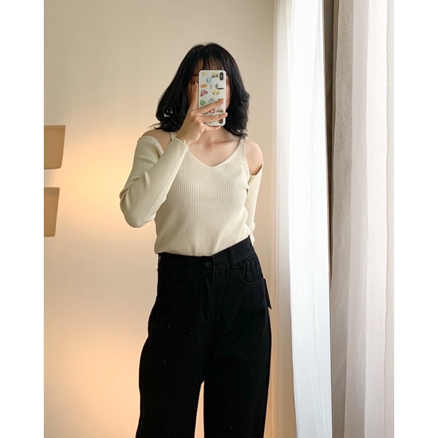 Áo trễ vai len tăm 532