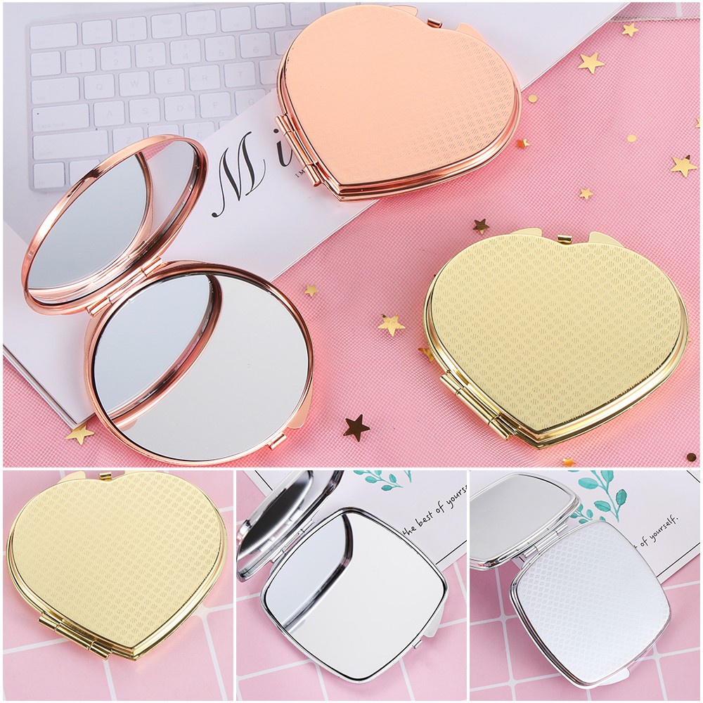 CACTU New Makeup Mirror Women Lady Metal Rose|Round Heart Shaped Portable Double-sided Easy To Open Fashion Pocket Makeup Tools Compact Folding