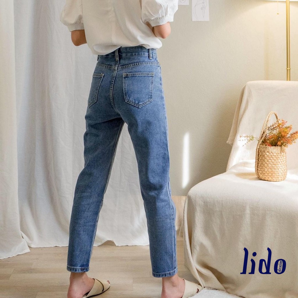 Quần Jeans Nữ Lưng Cao Màu Xanh Đậm LDM-102F