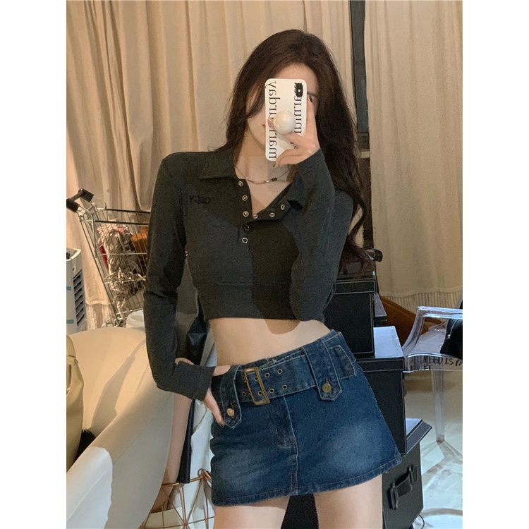 Áo thun COZOKC tay dài thêu chữ thời trang quyến rũ cho nữ