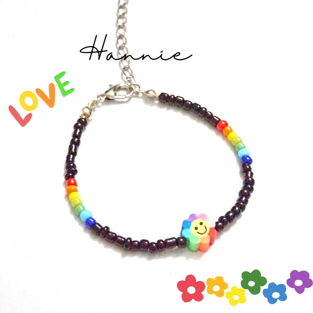 Set hạt cườm nhựa đen cầu vồng rainbow handmade - Combo vòng cổ vòng tay nhẫn dành cho nam nữ đơn giản