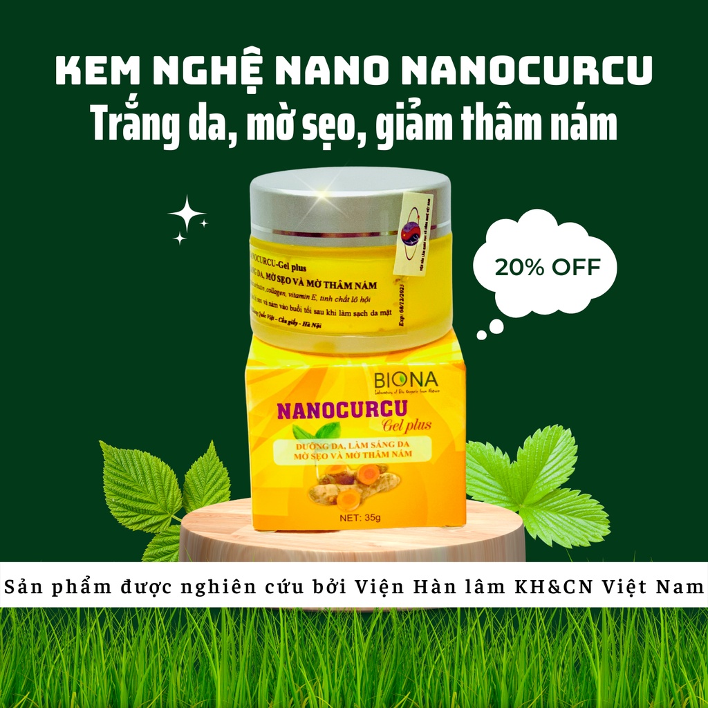 Kem nghệ nano dưỡng trắng da mặt mờ sẹo giảm thâm nám Nanocurcu Gel Plus Viện Hàn lâm KH&CN Việt Nam Vast official 35g