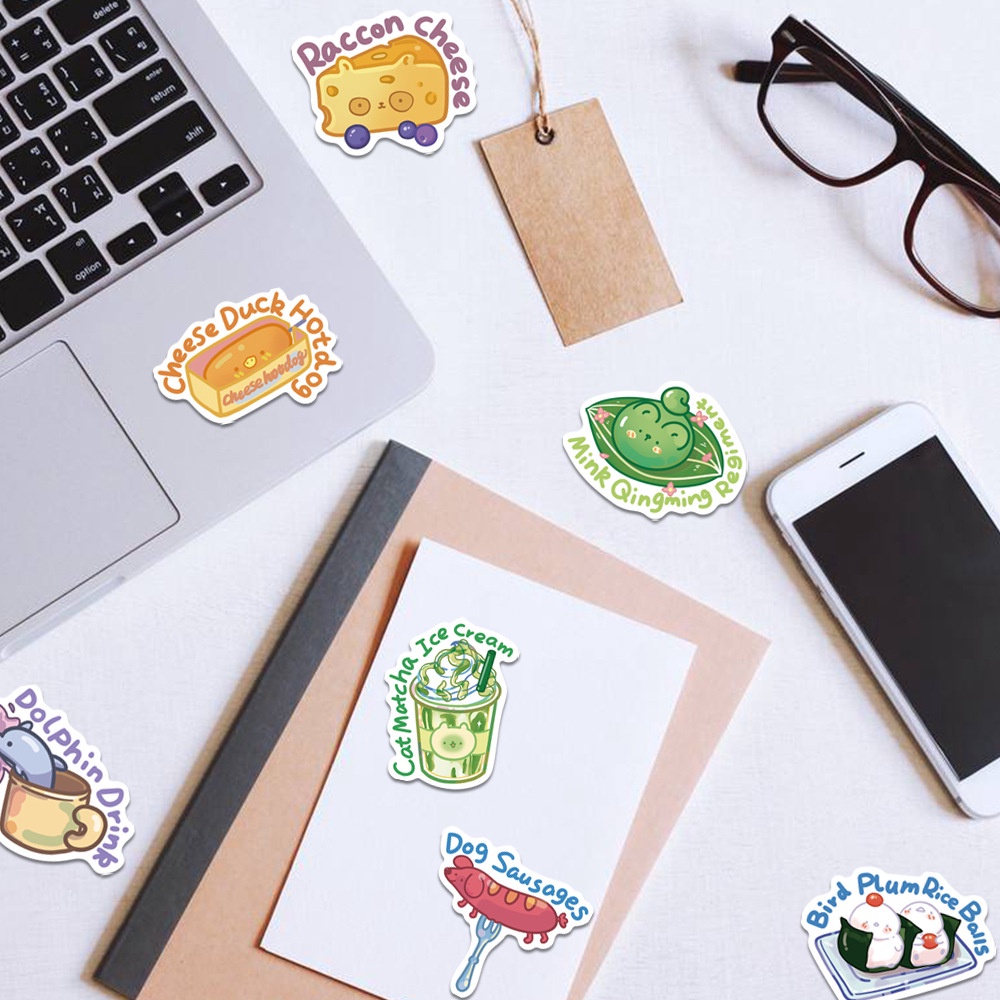 Set 10 miếng dán Sticker trang trí họa tiết Đồ ăn siêu đáng yêu