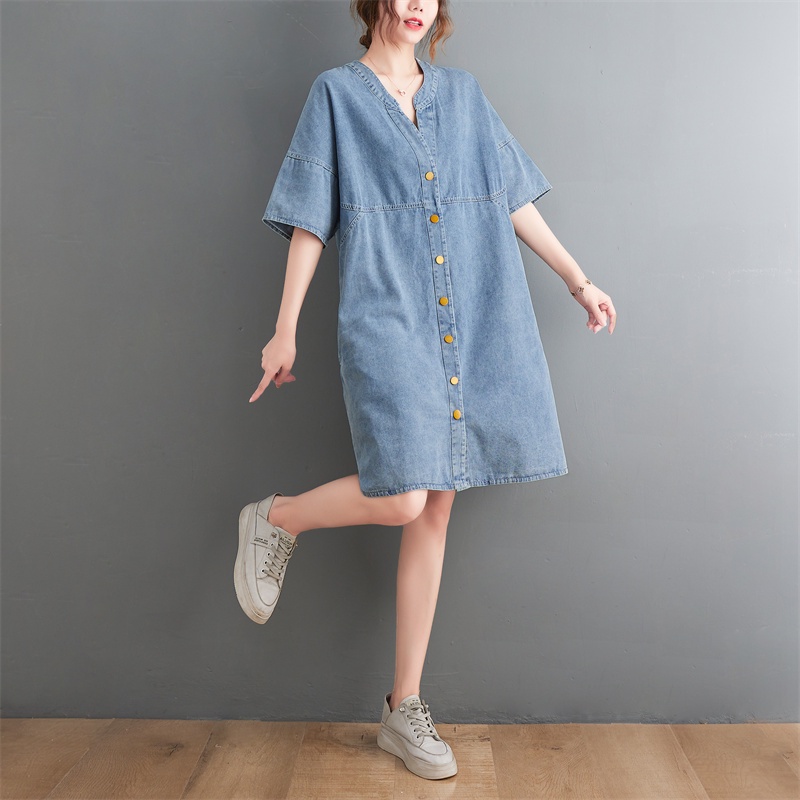 D352 váy bigsize freesize váy jean suông đính cúc thời trang phong cách mẫu mới