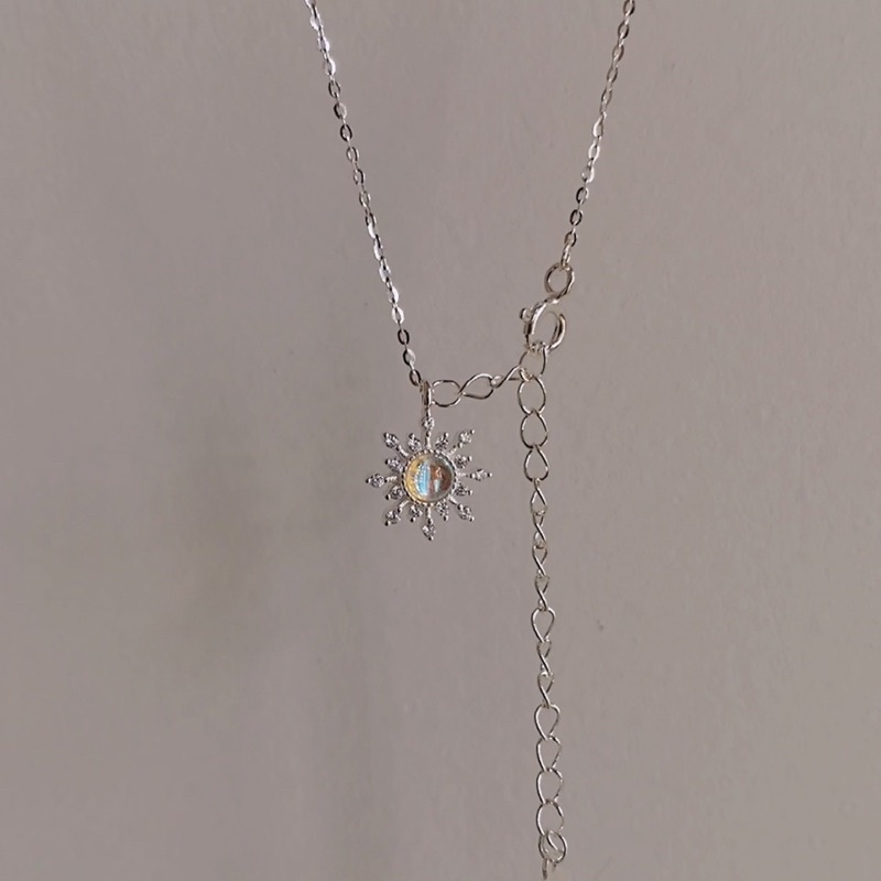 Dây Chuyền Bạc Nữ Hình Hoa Tuyết Đá Moonstone Nhận Tạo 100% Bạc Ý S925 Cao Cấp, Dây Chuyền Đá Xanh Hoa Tuyết
