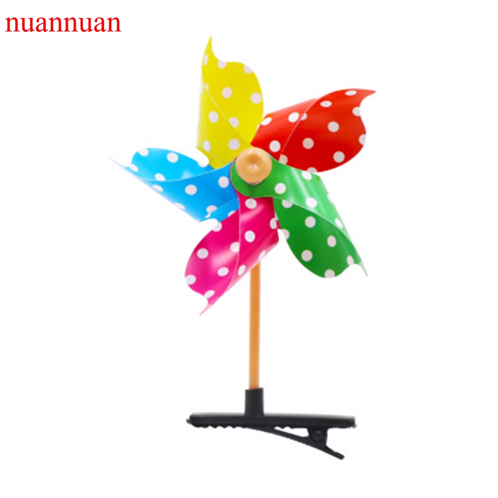 Kẹp tóc nhựa hình chiếc chong chóng 3D màu sắc cầu vồng xinh xắn