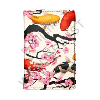 Bao da passport/hộ chiếu cao cấp in hình cá chép & hoa đào đồng giá 200k mã sp LU_PP_0030
