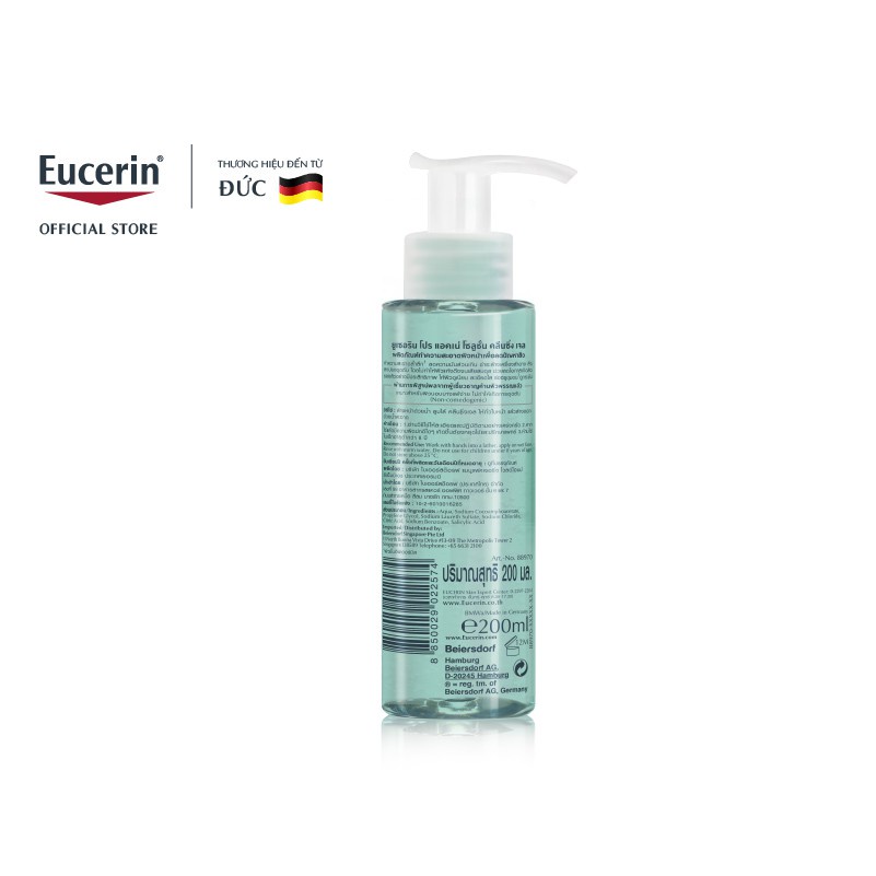 Sữa Rửa Mặt Eucerin Pro Acne Solution Cleansing Gel 200ml và 400ml - Cho Da Dầu Mụn
