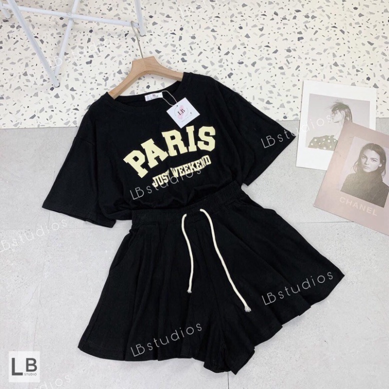Set Bộ Đùi Ống Rộng Dáng Váy Paris Siêu Xinh [Chất Đẹp] Set Áo Thun Tay Lỡ Mix Q