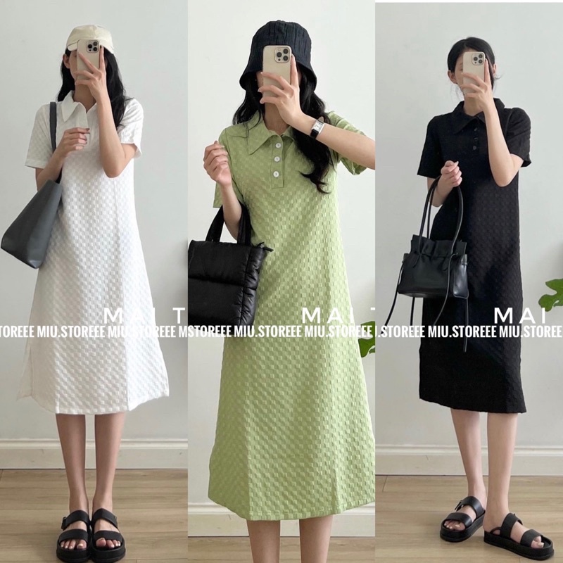 VÁY MAXI POLO XỐP TRƠN DÁNG SUÔNG RỘNG VMPTSR