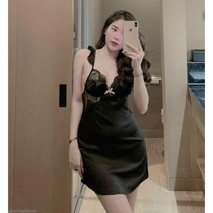 váy ngủ đầm ngủ lụa ren ngực sexy gợi cảm