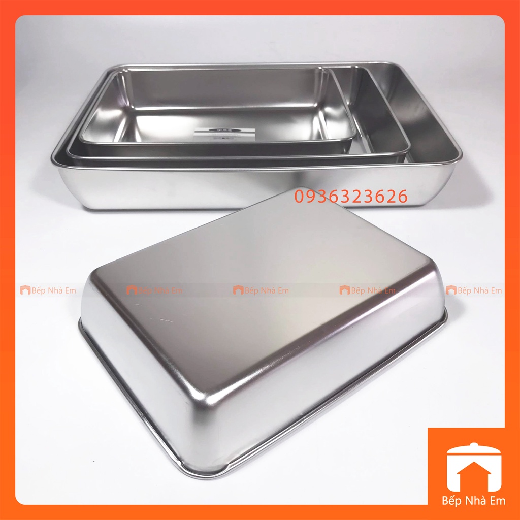 Khay Sâu Chữ Nhật Inox 304, Khay Nướng Bánh Nhiều Size - Hàng Cao Cấp