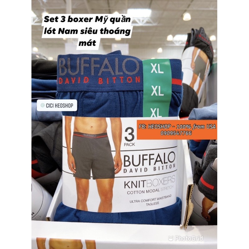 Set 3 boxer Mỹ quần lót Nam siêu thoáng mát Buffalo David Bitton