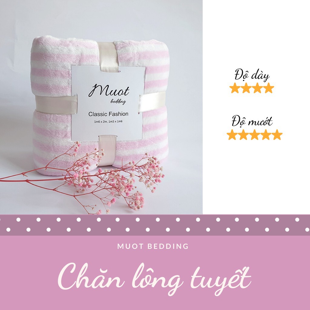 Chăn lông tuyết {Size 2m x 2m} {FreeshipExtra} Chăn ga gối đệm - chăn gia đình, chăn văn phòng, sọc hồng phấn [HO13]