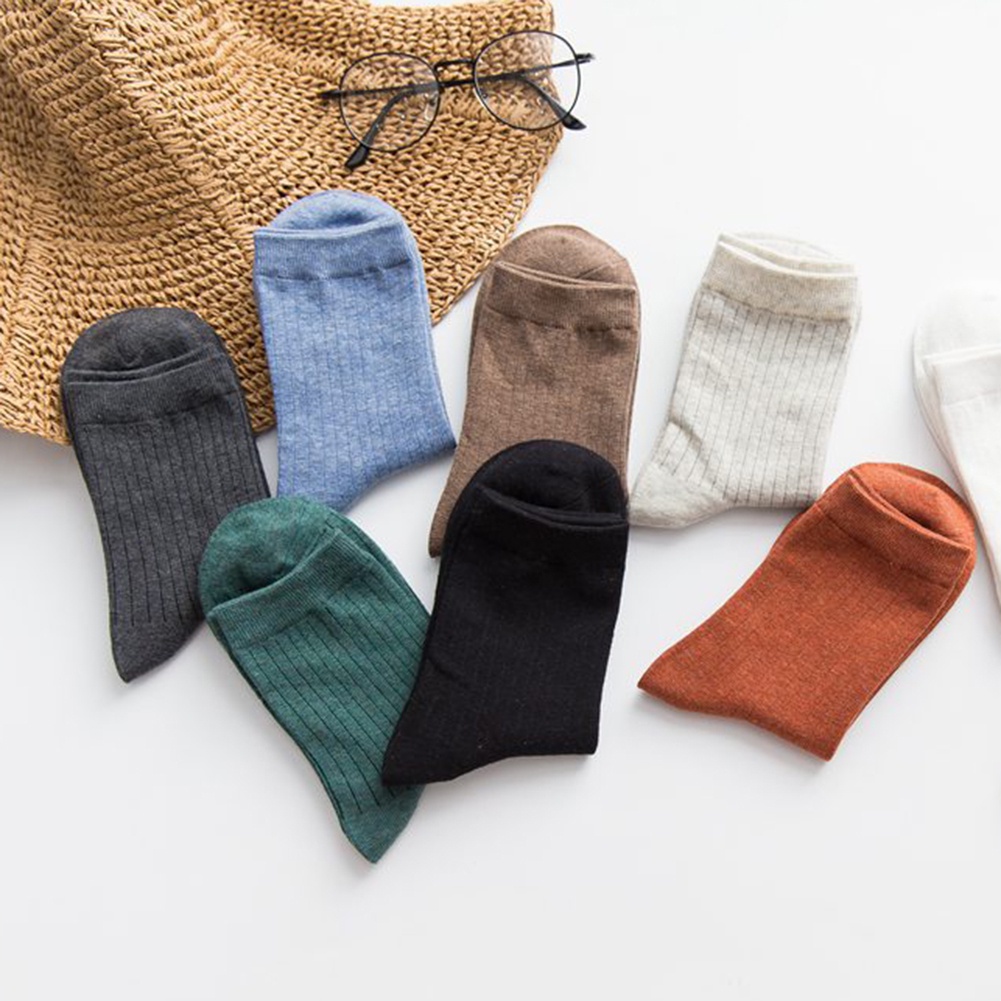 Tất Cotton Cổ Lửng Màu Trơn Thoáng Khí Thời Trang Xuân Đông Dành Cho Nữ