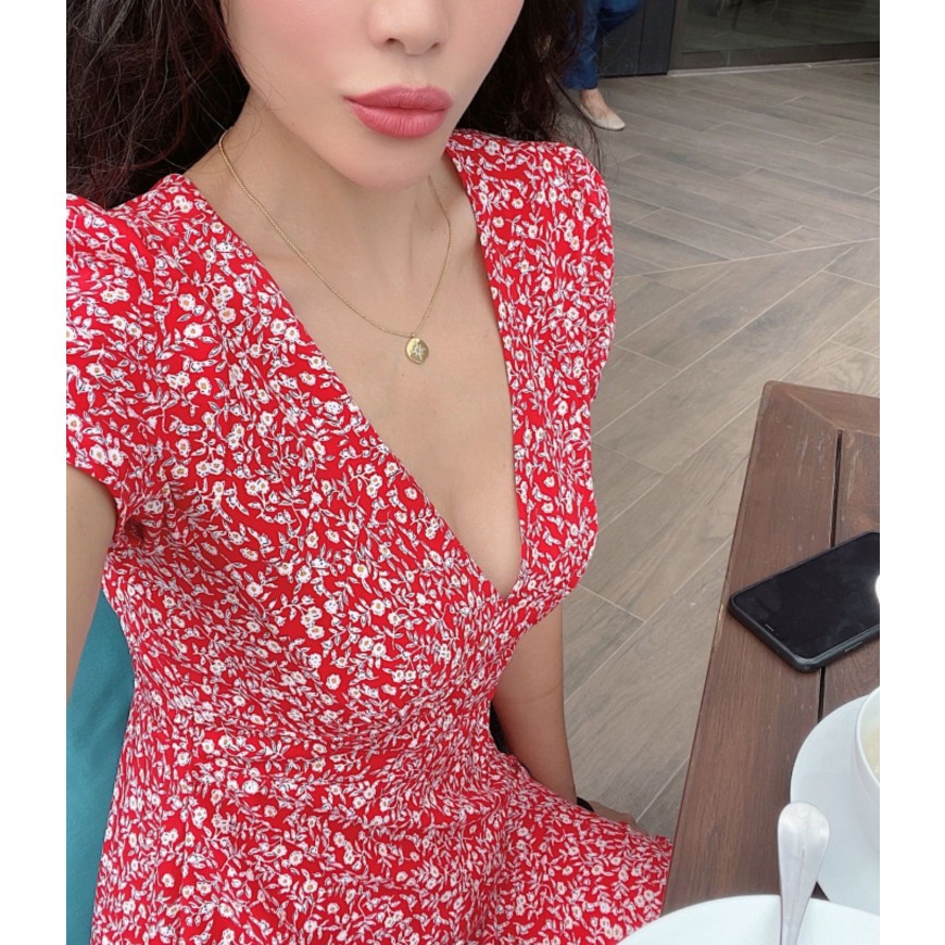 Đầm Ngắn Dáng Chữ a Tay Phồng Cổ Chữ v In Hoa 5 Màu Ngọt Ngào Phong Cách Âu Mỹ Thời Trang Mùa Hè Cho Nữ