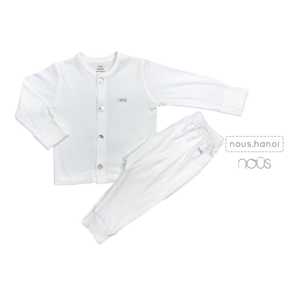 Nous Bộ Quần Áo Cài Thẳng NB Trắng Trơn (Size Sơ Sinh Newborn)