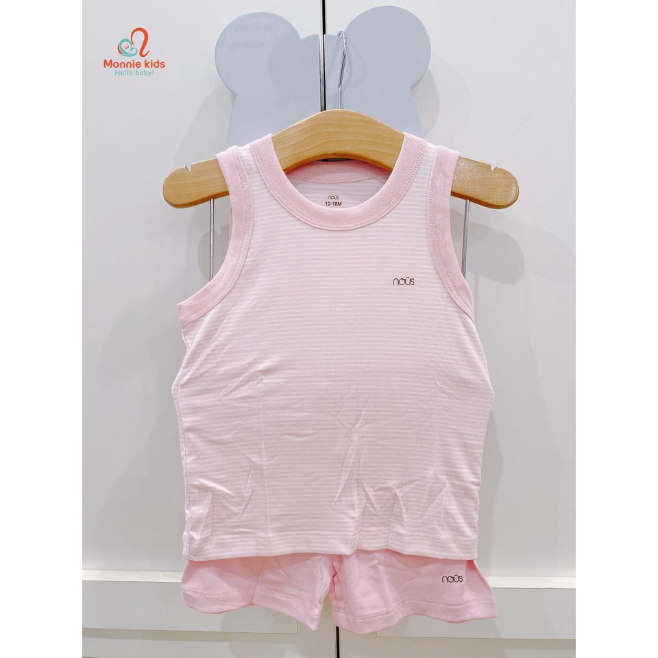 Bộ quần áo ba lỗ Nous Petit kẻ hồng nhạt trắng 6M, 9M, 12M, 18M - Monnie Kids