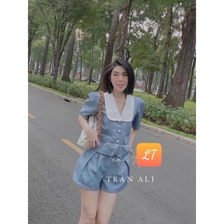 Set vest cổ sen