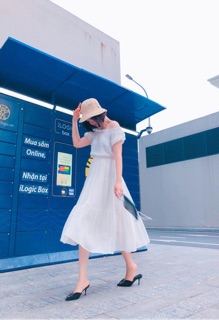 G beauty Đầm Maxi Vàng Và Trắng